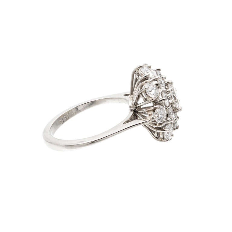 Diamond White Gold Raised Cluster Cocktail Ring c1960s 3