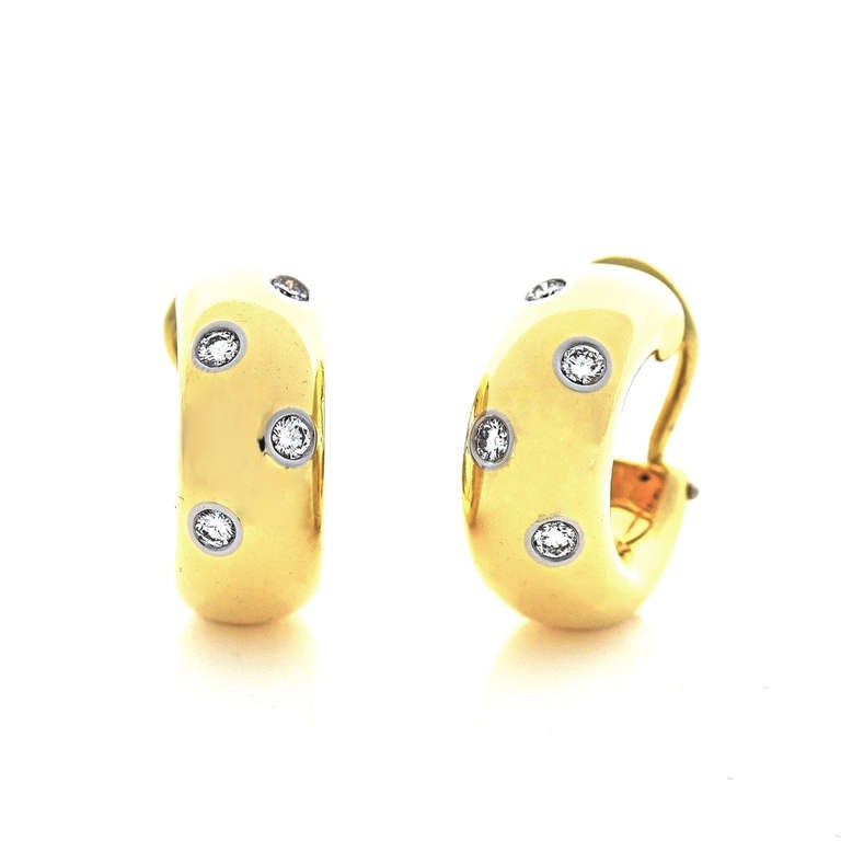 Women's Tiffany & Co Etoile Yellow Gold .38ct Diamond Hoop Earrings