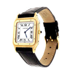 Retro Cartier Yellow Gold Santos Square manual Wristwatch