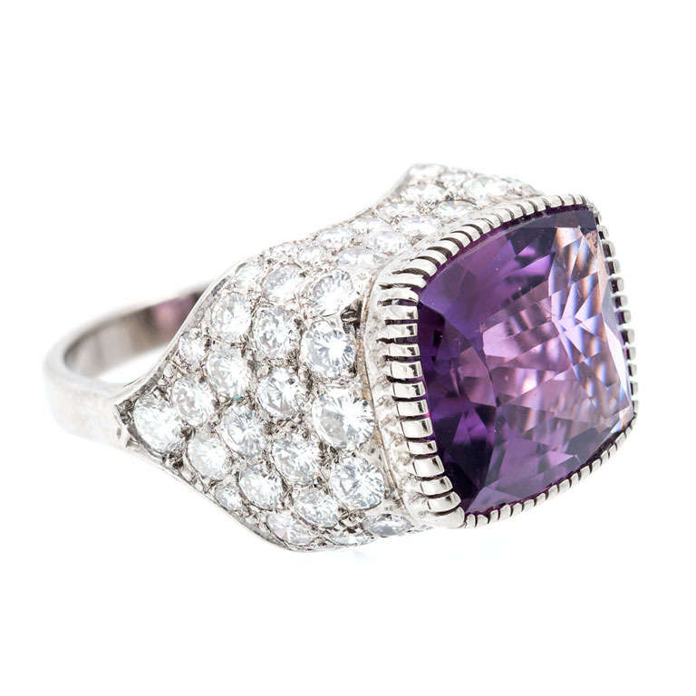 3.85 Carat Amethyst Diamond Gold Dome Cocktail Ring For Sale