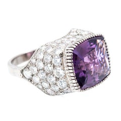 3.85 Carat Amethyst Diamond Gold Dome Cocktail Ring