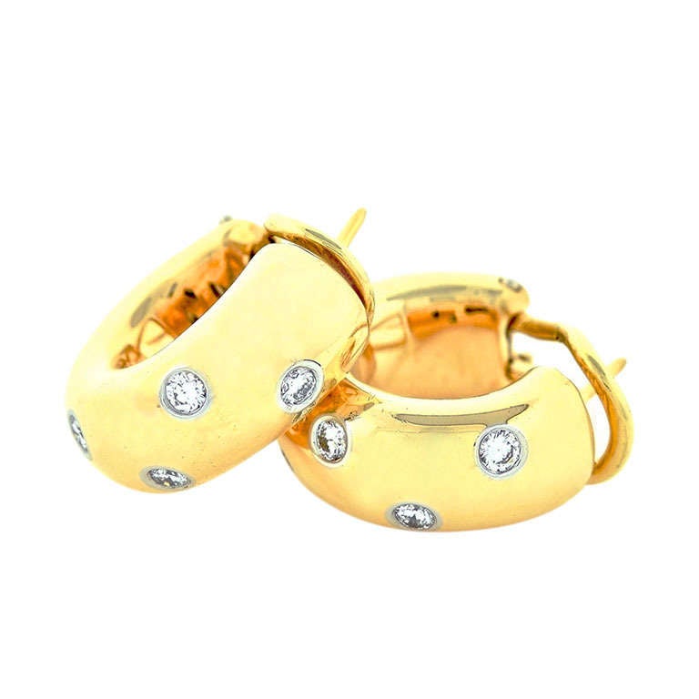 Tiffany & Co Etoile Yellow Gold .38ct Diamond Hoop Earrings