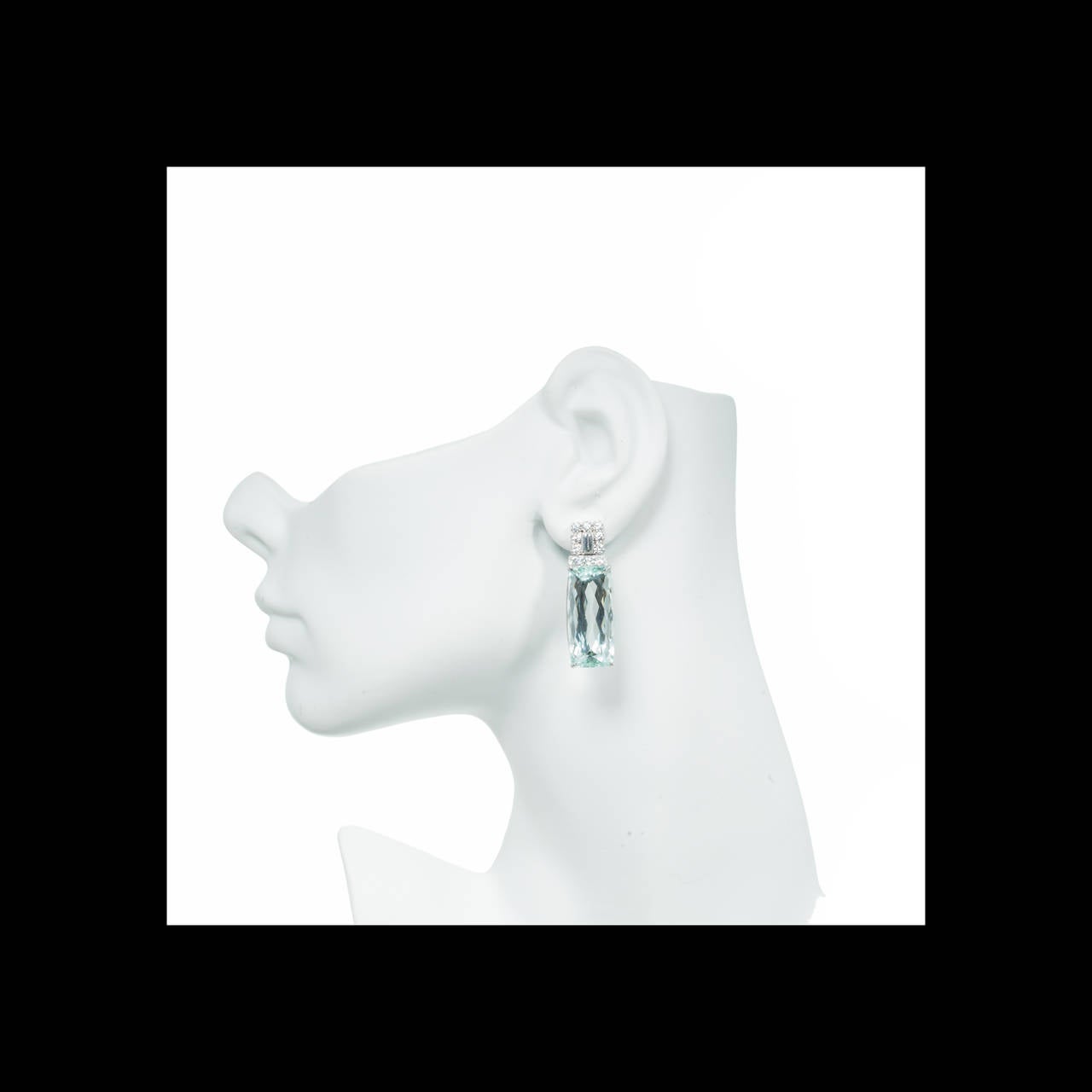 Natural Aquamarine Diamond Platinum Dangle Earrings 2