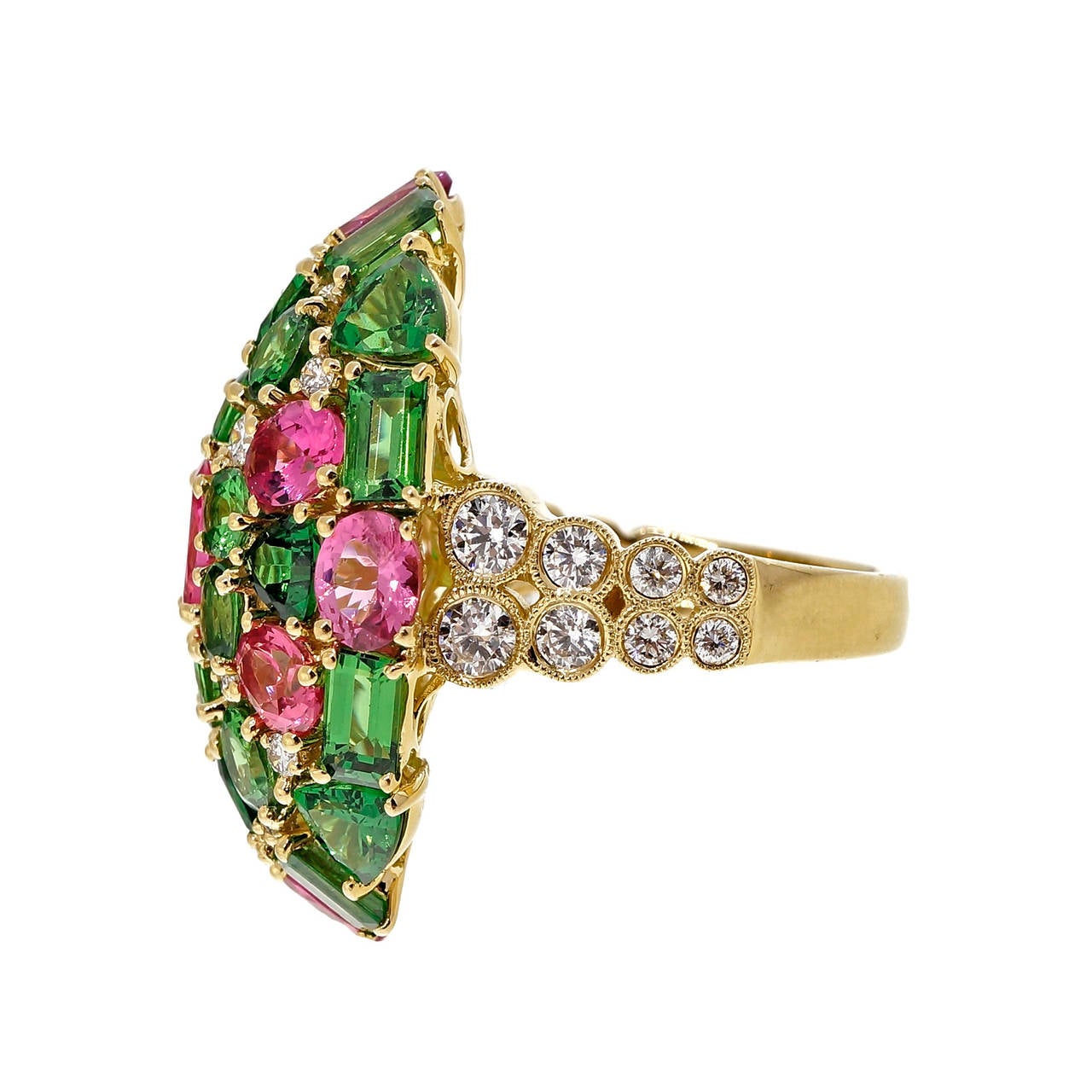 Women's Tsavorite Garnet Pink Spinel Diamond Gold Cocktail Ring