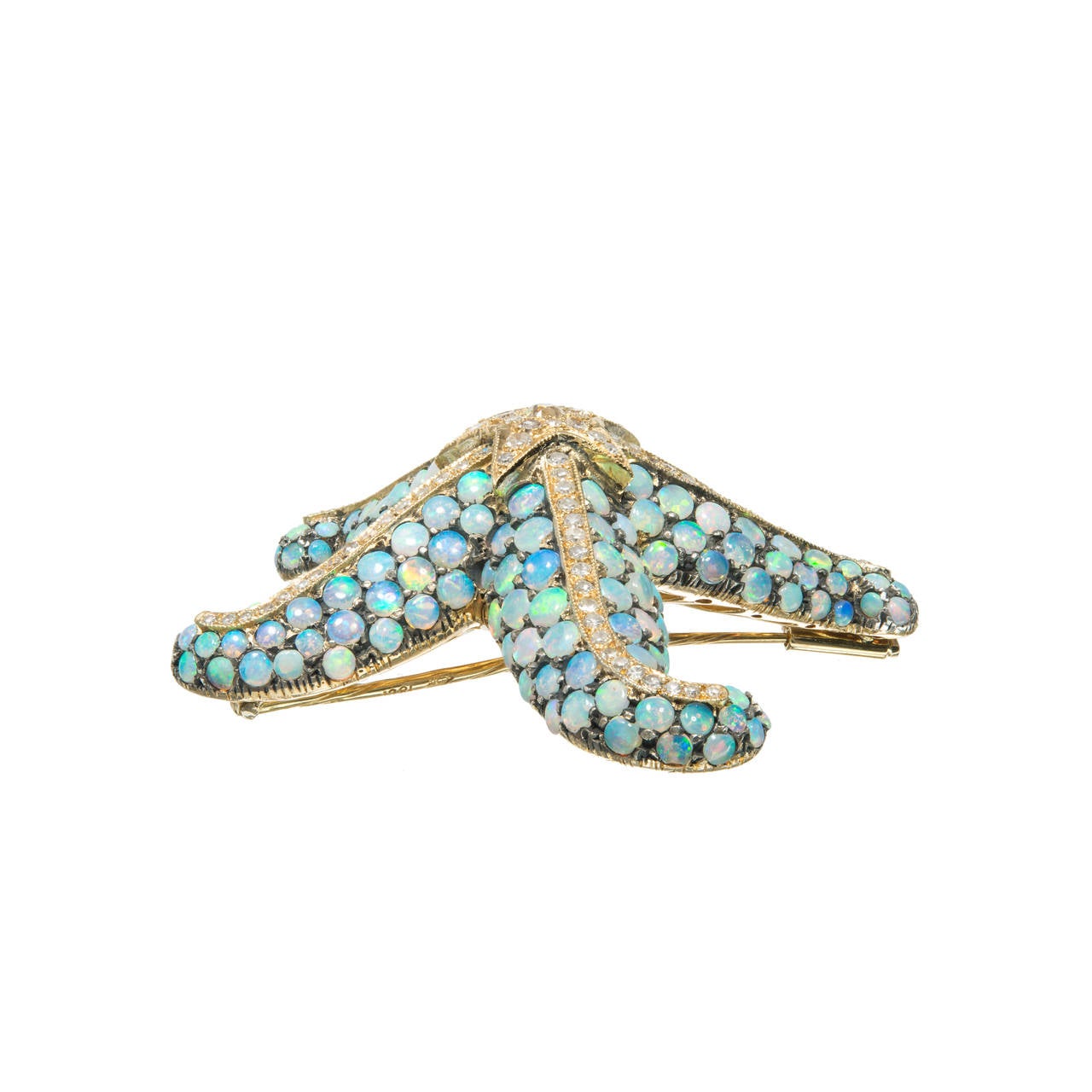 Women's Opal Diamond Silver Gold Starfish Pin