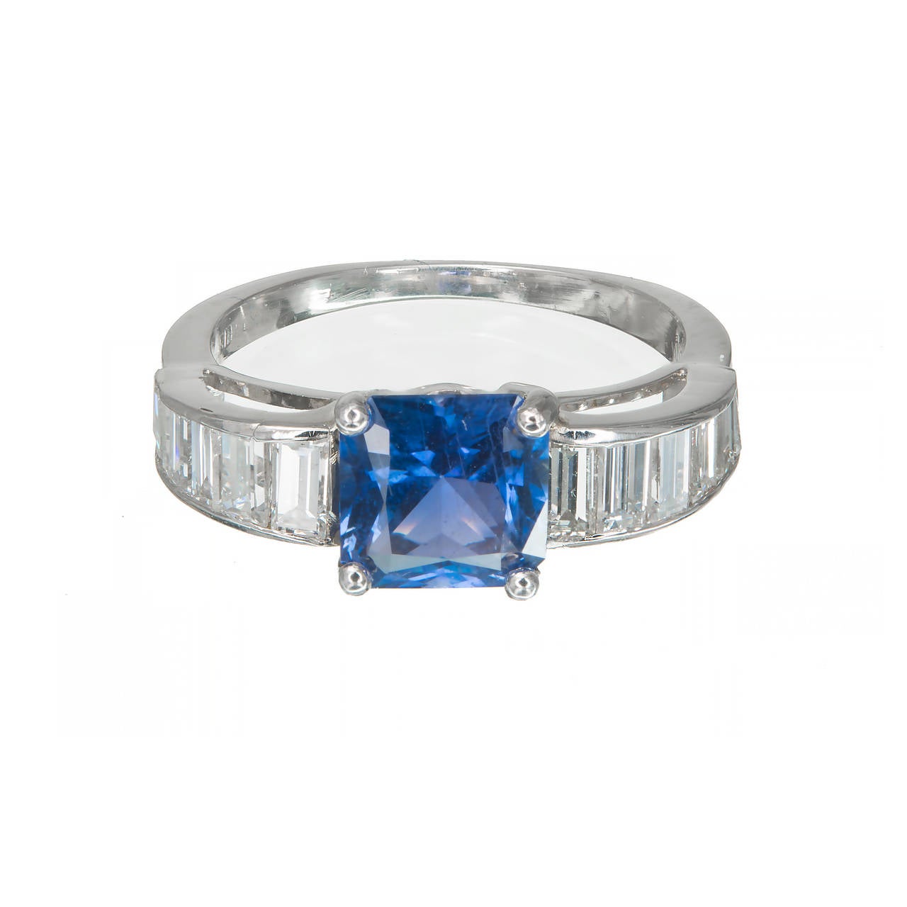 Art Deco Blue Sapphire Diamond Platinum Engagement Ring at 1stdibs