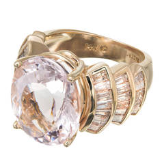 Morganite Baguette Diamond Gold Cocktail Ring 11