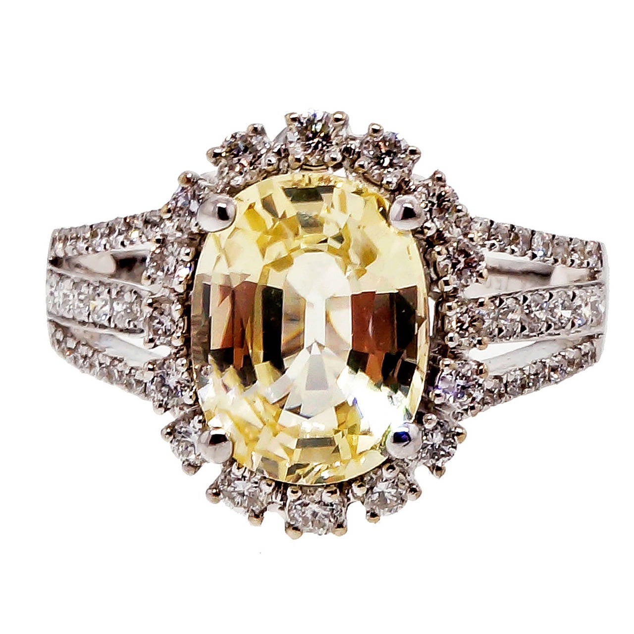 Light GIA Cert Yellow Sapphire Diamond Gold Engagement Ring