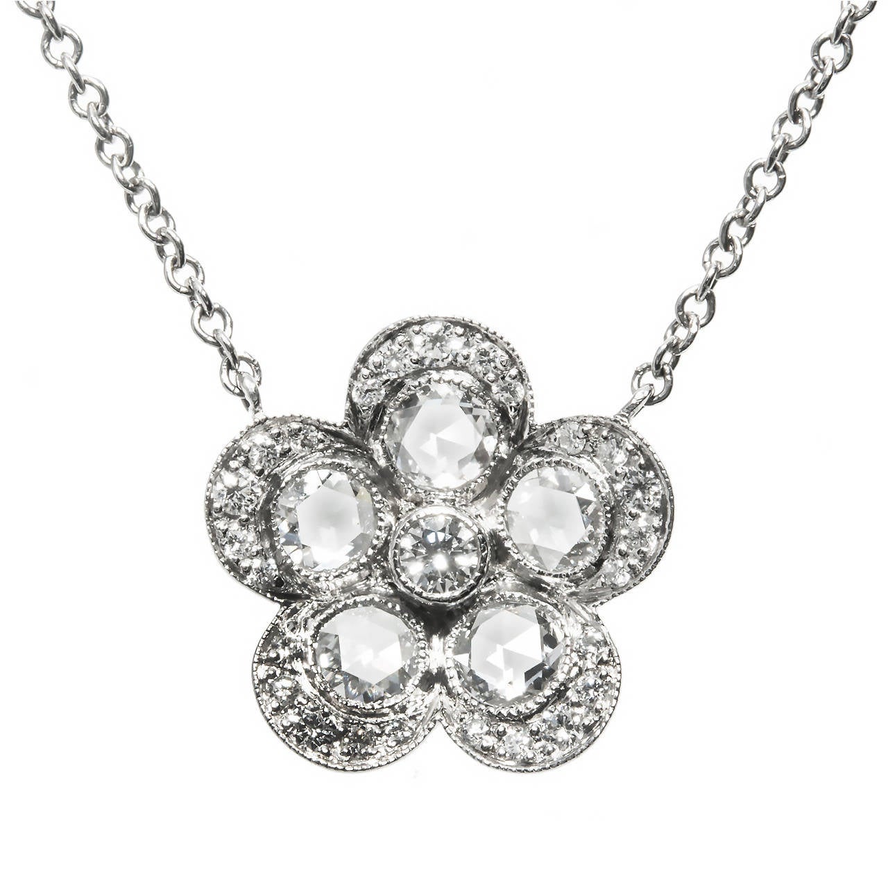 Tiffany & Co. Elsa Peretti Diamond by the Yard Enchant Flower Platinum Pendant