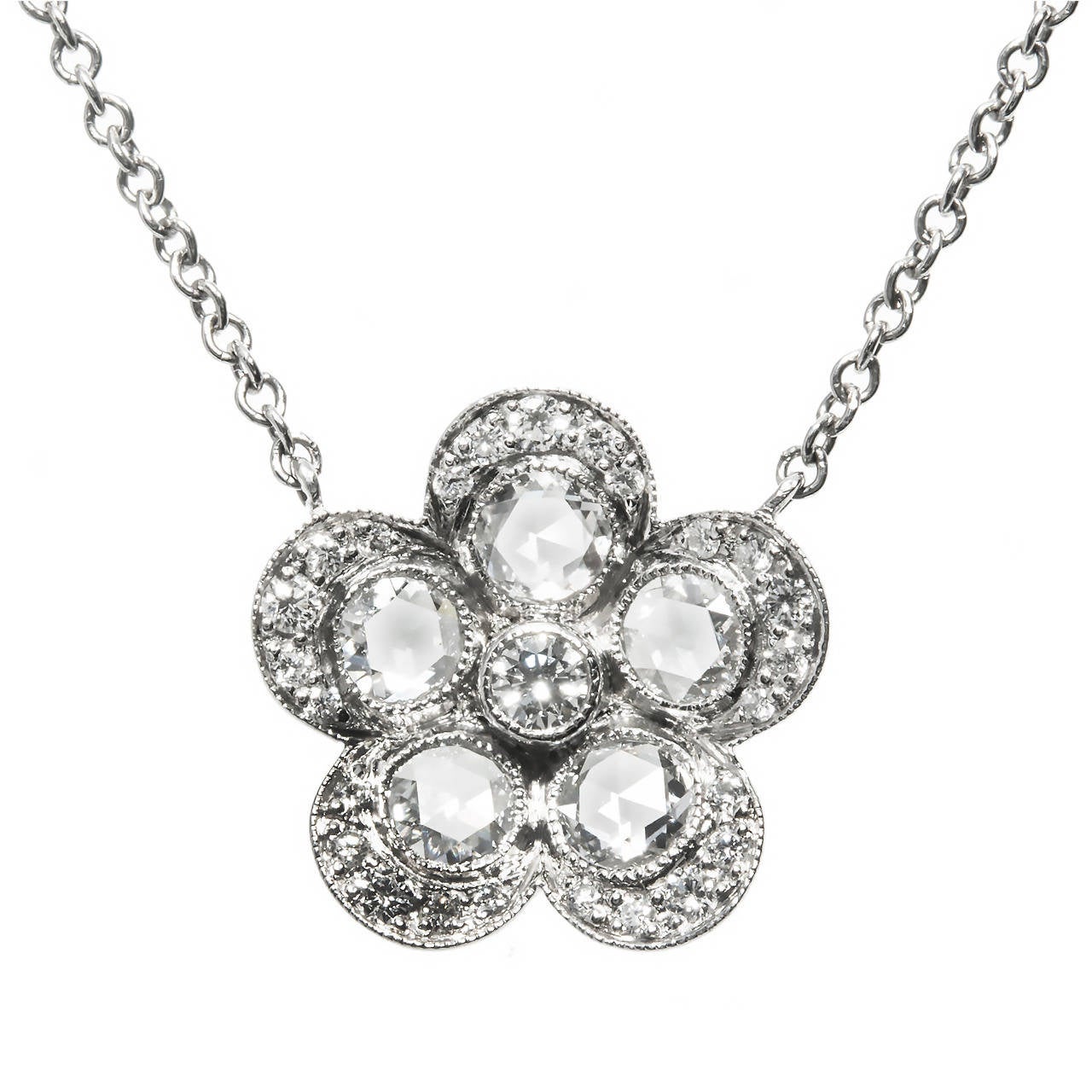 Tiffany Co. Elsa Peretti Diamond by the Yard Enchant Flower Platinum Pendant