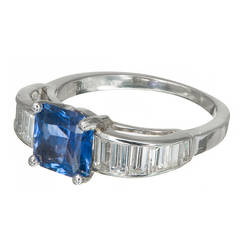 Art Deco Blue Sapphire Diamond Platinum Engagement Ring 10
