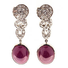 Natural Cabochon GIA Cert Fine Red Ruby Diamond Platinum Dangle Earrings 10