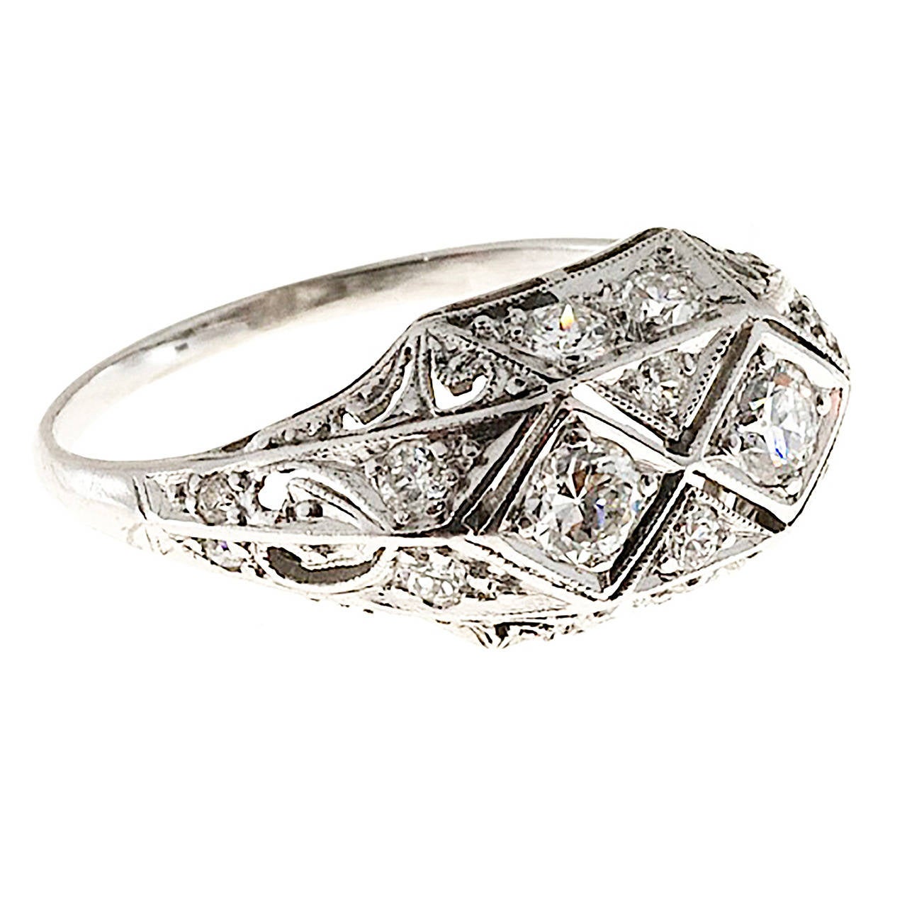 Edwardian  Diamond Platinum Pierced Dome Ring