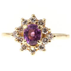 Hot Pink Oval Sapphire Diamond Gold Cluster Ring 4