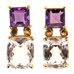 Peter Suchy Amethyst Morganite Gold Dangle Earrings