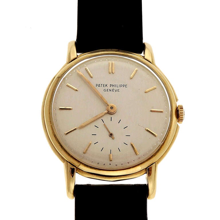 Patek Philippe 18k yellow gold wristwatch, Ref. 2484. With 18k gold Patek Philippe buckle.

18k yellow gold
Width without crown: 32mm
Band width at case: 16mm
Case thickness: 7.9mm
Buckle: Patek Philippe 18k gold
Outside case: engraved FKD