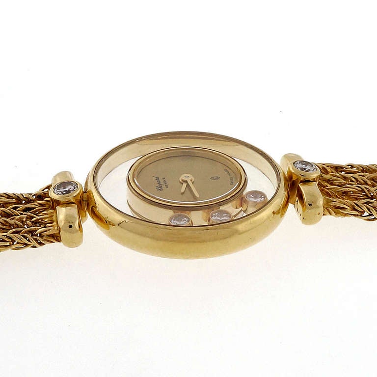 Chopard Lady's Yellow Gold Happy Diamond Bracelet Watch In Excellent Condition In Stamford, CT