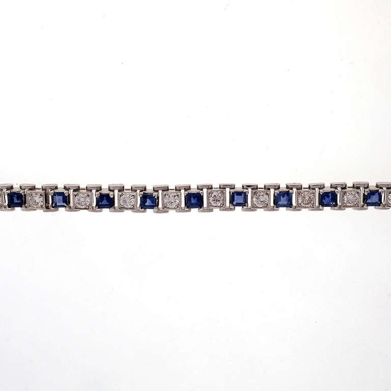 Square Sapphire Diamond Platinum Bracelet  1