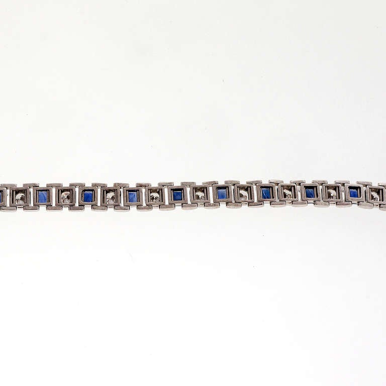 Square Sapphire Diamond Platinum Bracelet  2