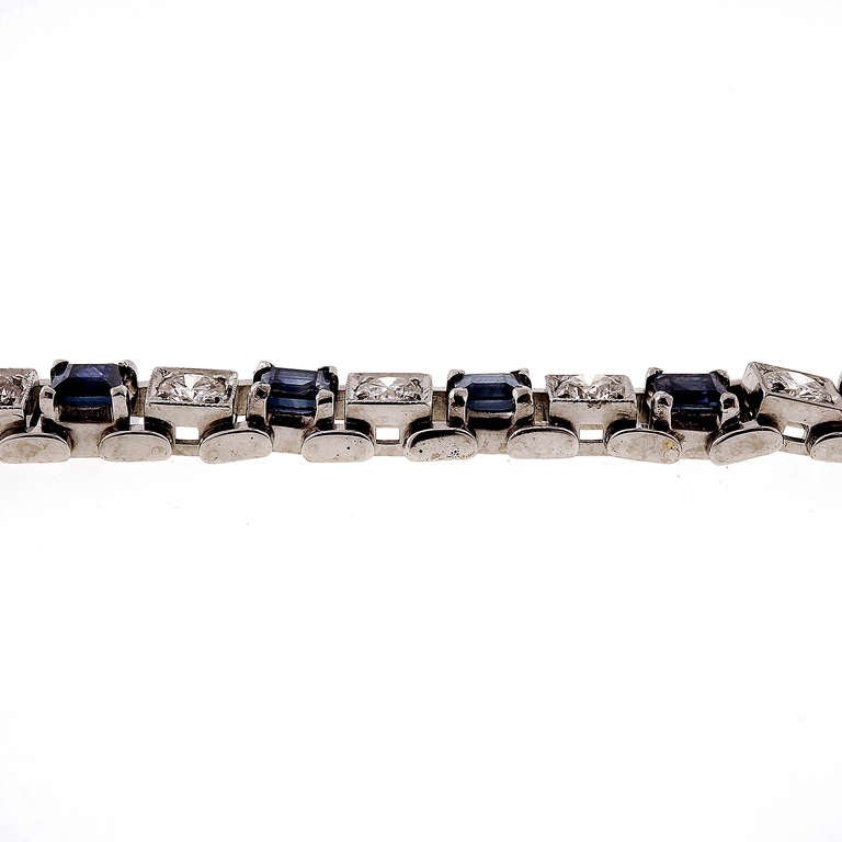 Square Sapphire Diamond Platinum Bracelet  3