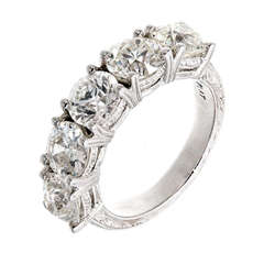5 Diamond Old European Cut Engraved Platinum Diamond Ring 12