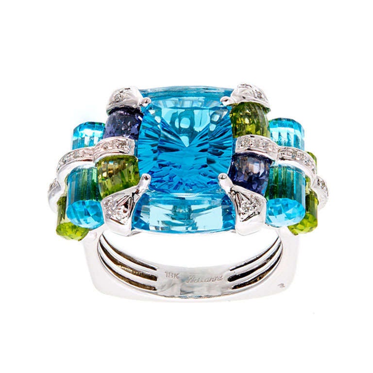 Bellarri Blauer Topas Peridot Iolith Diamant Ring