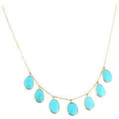 Natural Blue Turquoise Gold Necklace