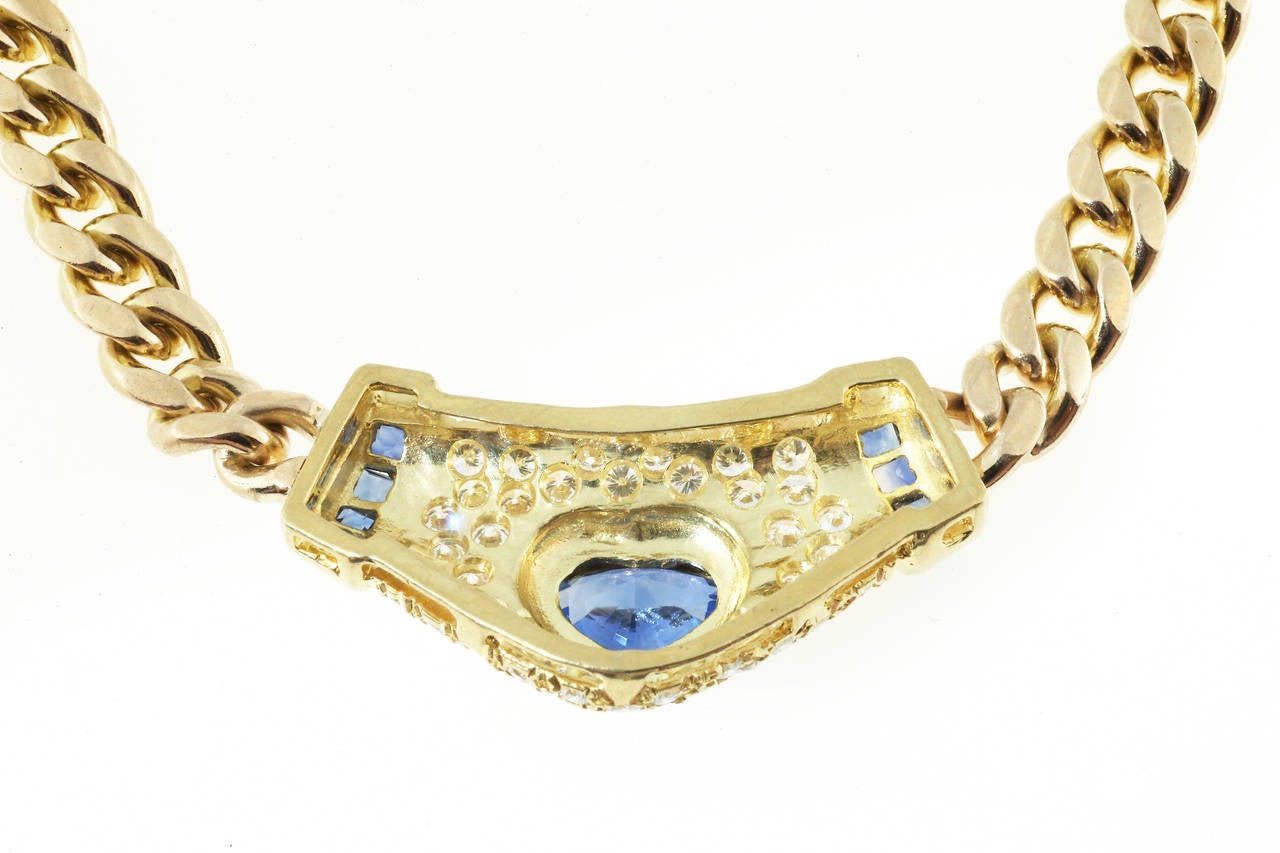 3.37 Carat Heart Shaped Sapphire Diamond Yellow Gold Necklace 2