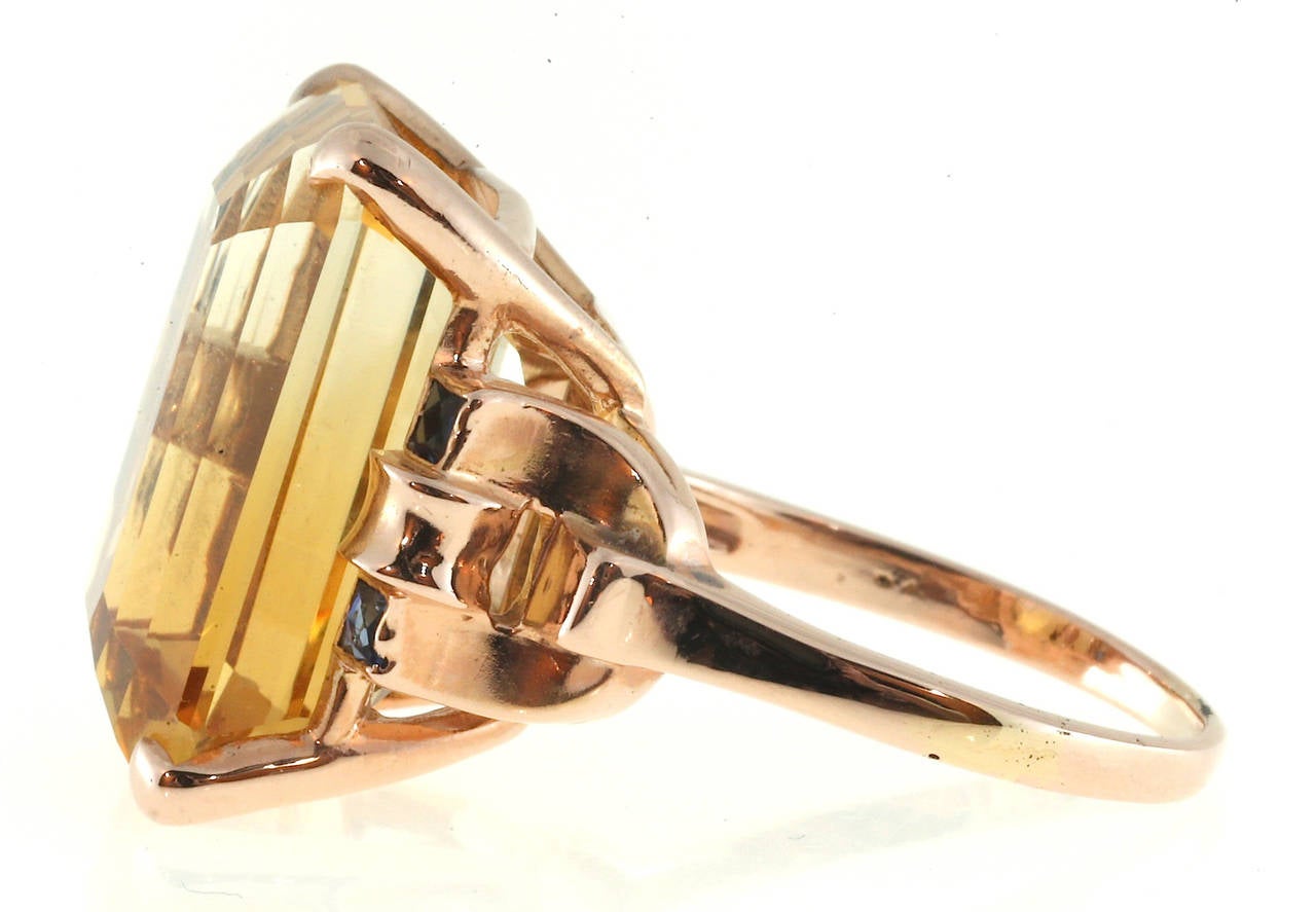 Art Deco Golden Yellow Citrine Sapphire Gold Cocktail Ring 1