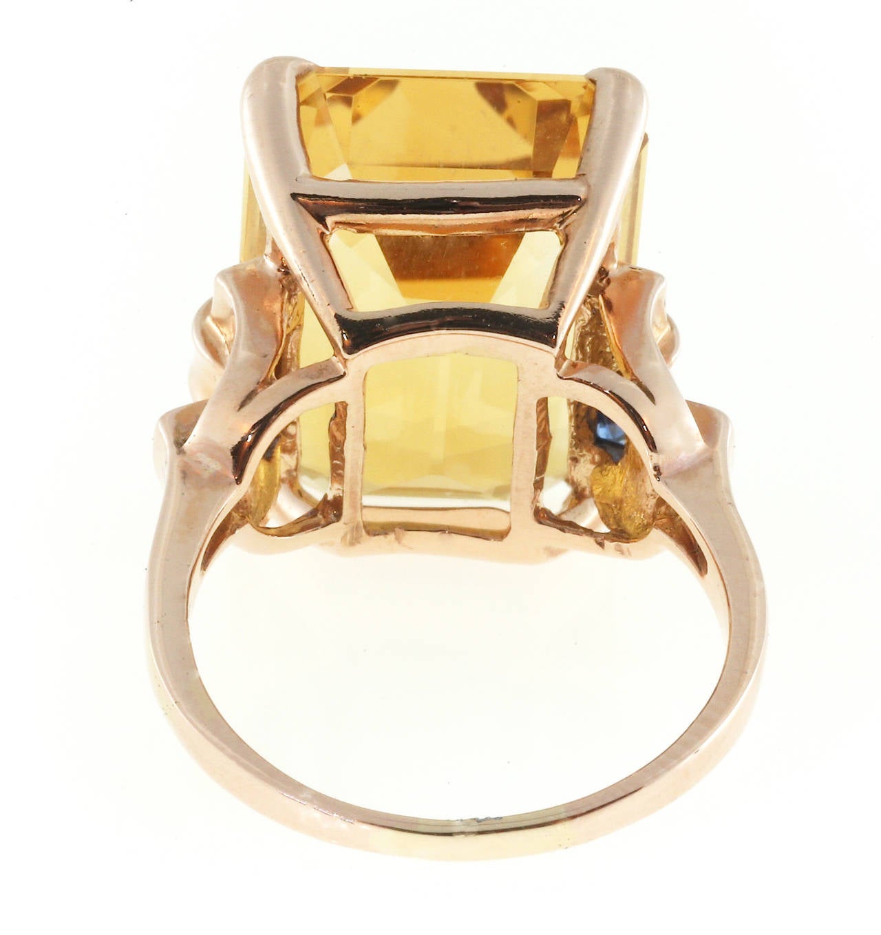 Art Deco Golden Yellow Citrine Sapphire Gold Cocktail Ring In Good Condition In Stamford, CT