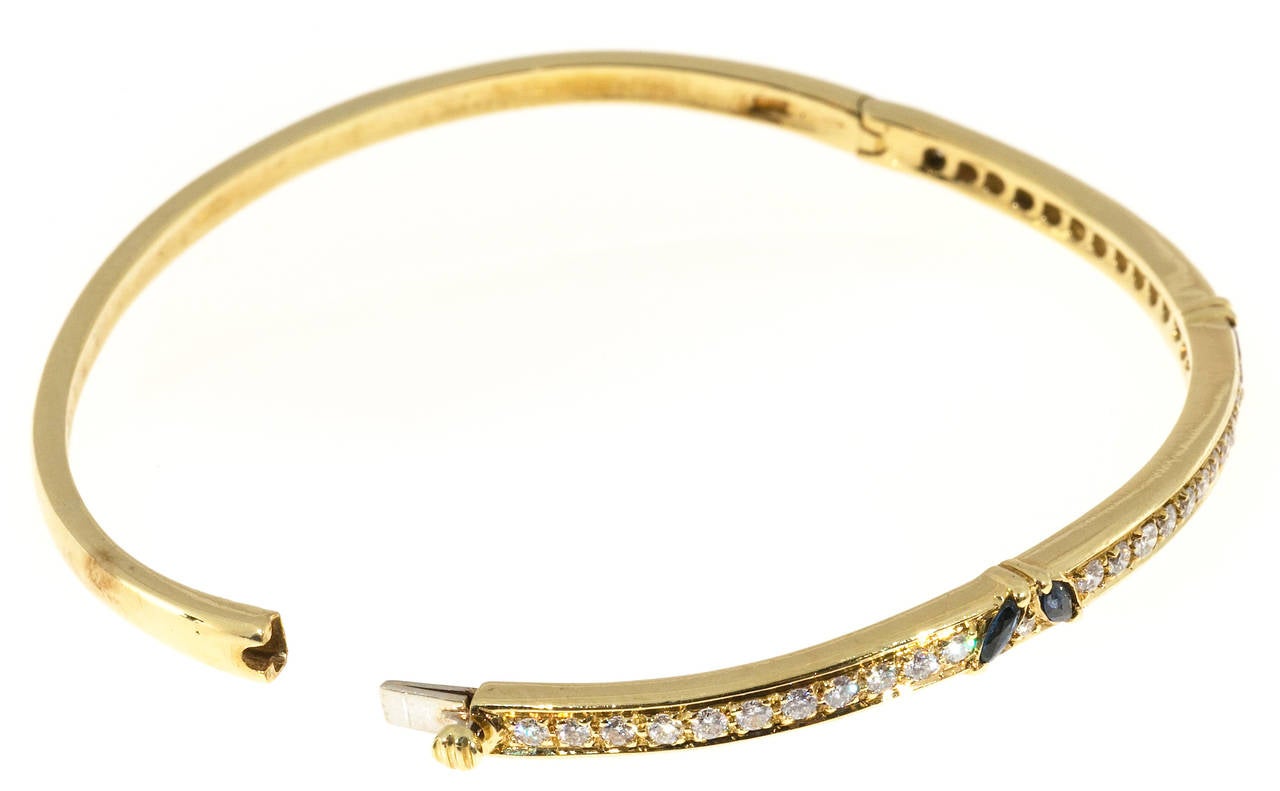Women's Marquise Ruby Sapphire Diamond Gold Bangle Bracelet