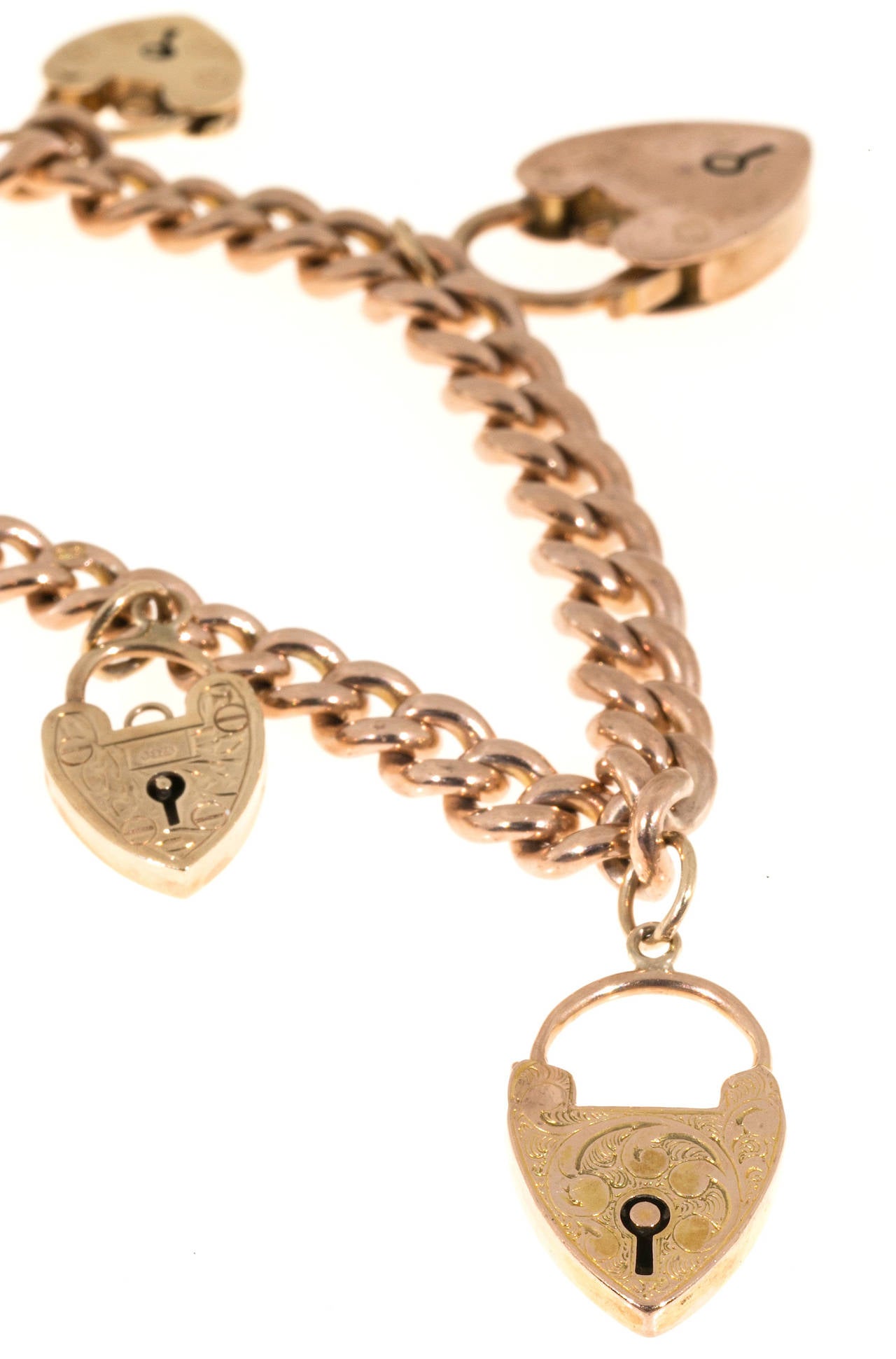 Five Charm Heart Lock Gold Hollow Link Bracelet 1
