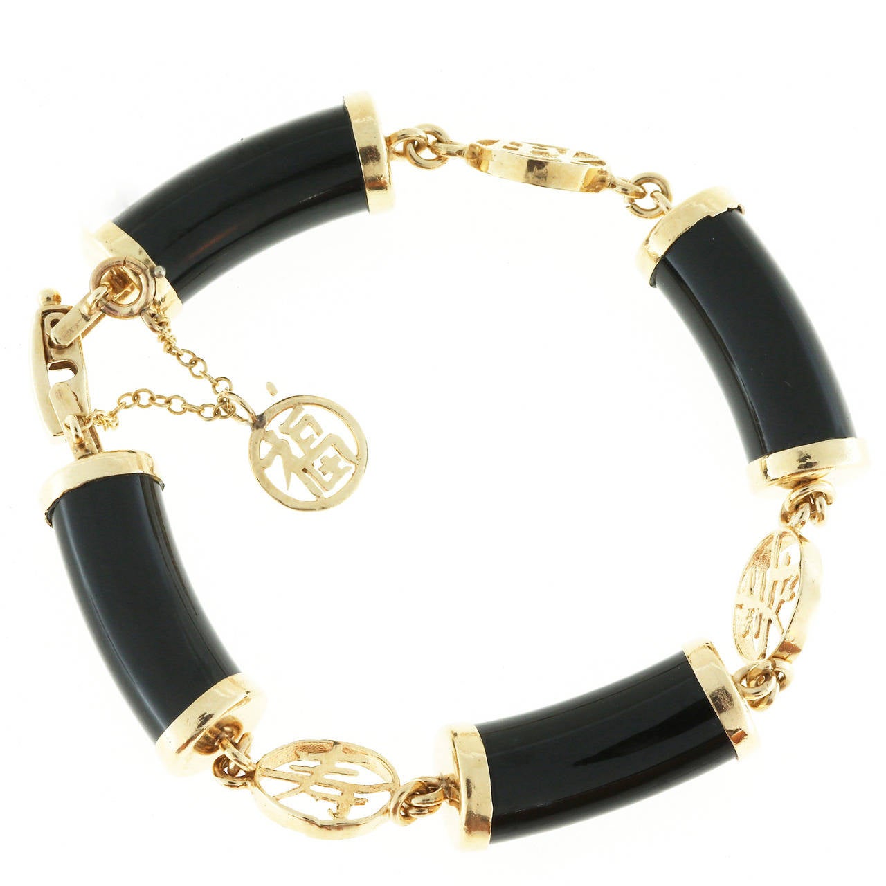 Natural Black Nephrite Jade Yellow Gold Bracelet For Sale