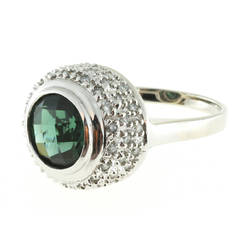 Round Green Tourmaline Diamond Gold Ring 12
