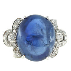 Sri Lanka Natural Cabochon Sapphire and Diamond Platinum Ring 6