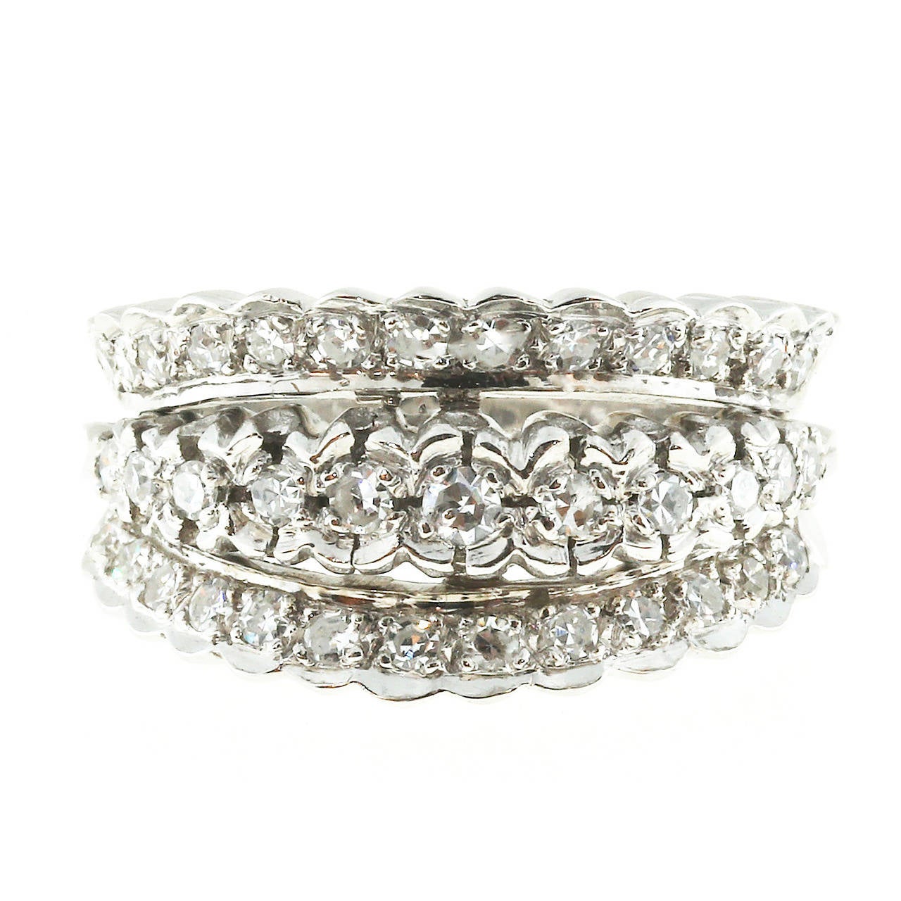 Three Row Diamond Gold Ring For Sale at 1stdibs
