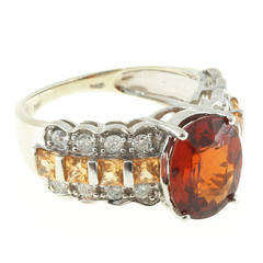 Spessartine Garnet Citrine and Diamond White Gold Ring 11