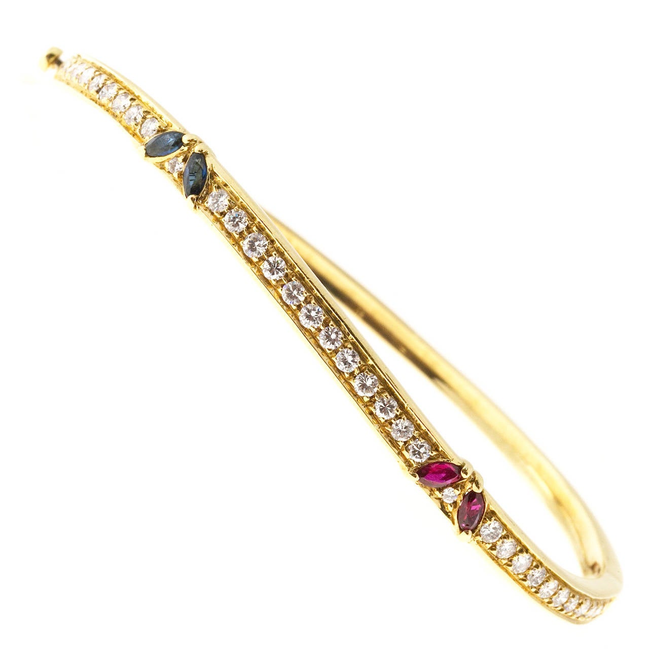 Marquise Ruby Sapphire Diamond Gold Bangle Bracelet