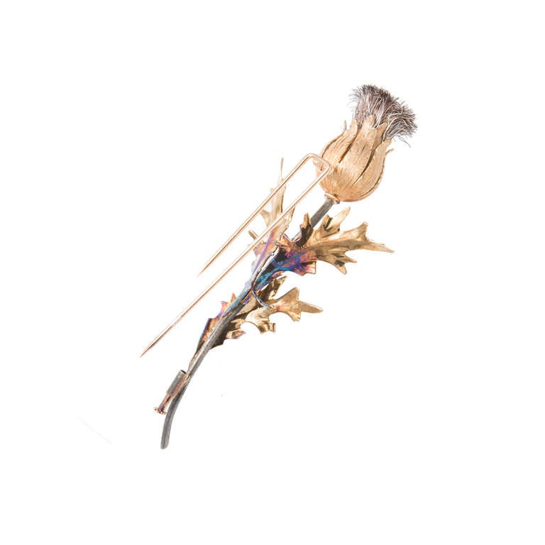 Women's M. Buccellati Natural Patina Silver Gold Thistle Brooch