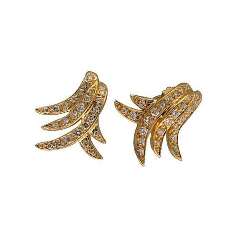 Pave Diamond Gold Swirl Earrings For Sale at 1stdibs