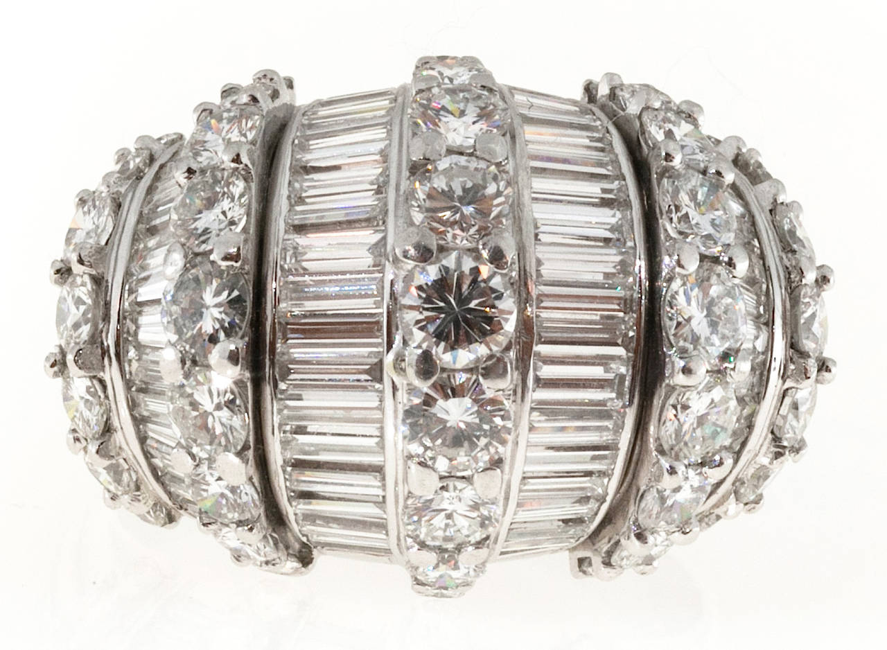Women's Round Channel and Baguette Diamond Platinum Dome Ring