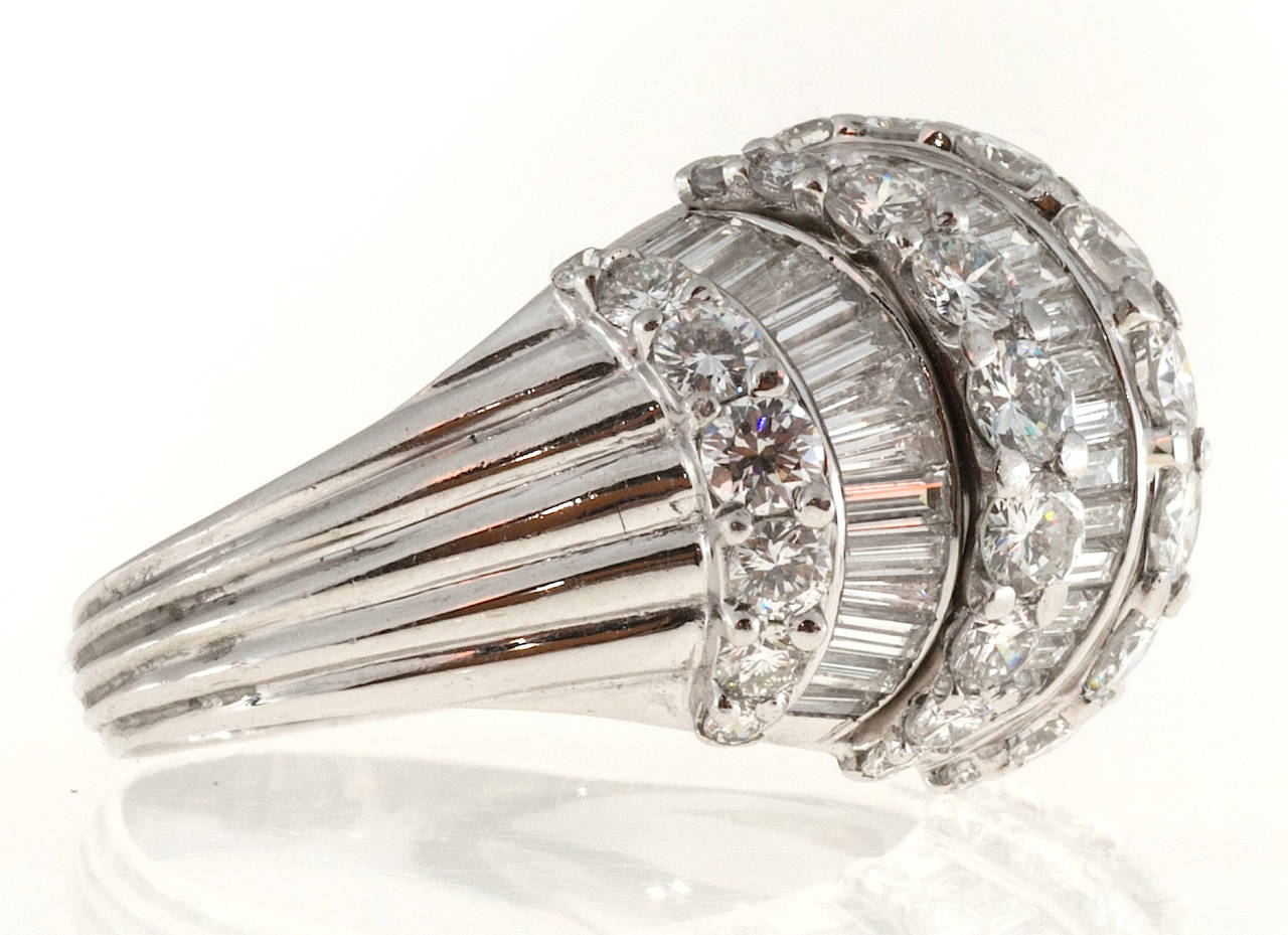 Round Channel and Baguette Diamond Platinum Dome Ring 1