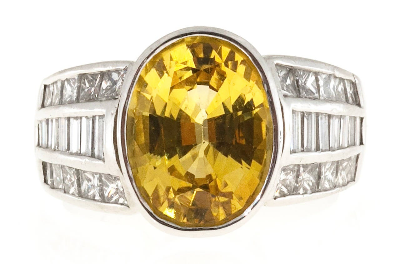 J. B. Star Natural Yellow Sapphire Diamond Platinum Engagement Ring For ...