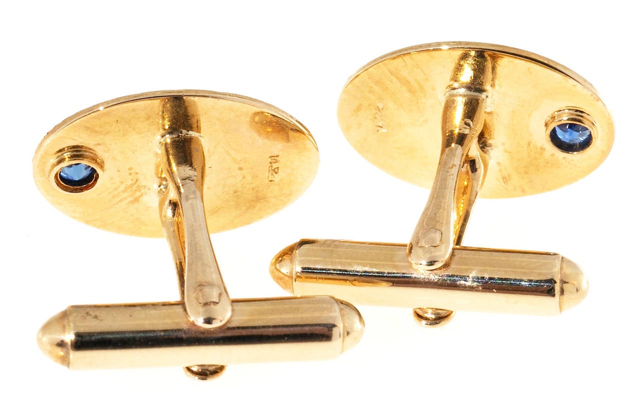 Larter & Sons Natural Sapphire Gold Oval Cufflinks For Sale 1