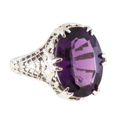 Oval Bright Purple Amethyst Filigreed Gold Ring 5