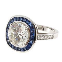 Sapphire Halo Diamond Platinum Engagement Ring 12
