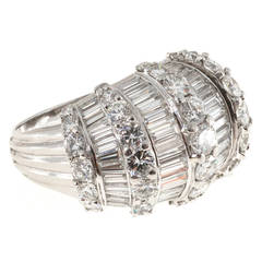 Round Channel and Baguette Diamond Platinum Dome Ring