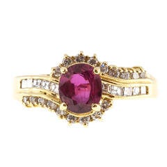 GIA Cert Oval Ruby Diamond Gold Swirl Ring