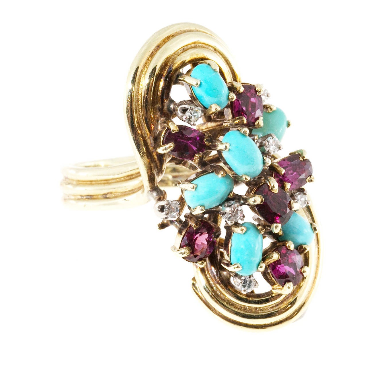 Turquoise Ruby Diamond Gold Ring For Sale at 1stdibs