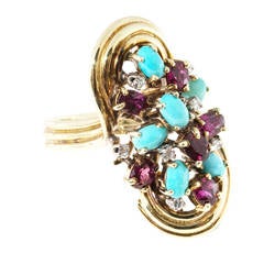 Turquoise Ruby Diamond Gold Ring 4